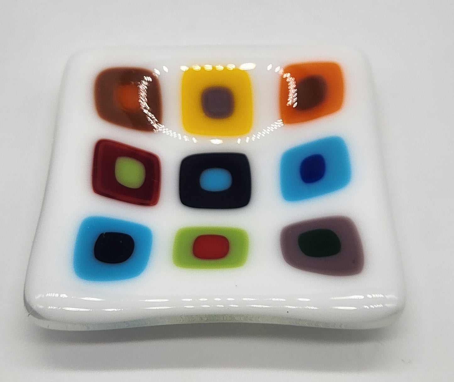 Fused Glass Trinket Dish 3" square - Multicolor