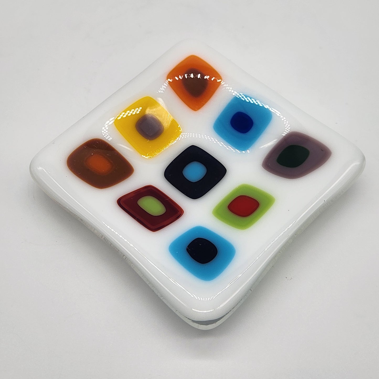 Fused Glass Trinket Dish 3" square - Multicolor