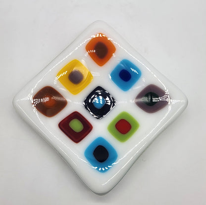 Fused Glass Trinket Dish 3" square - Multicolor