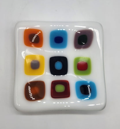 Fused Glass Trinket Dish 3" square - Multicolor