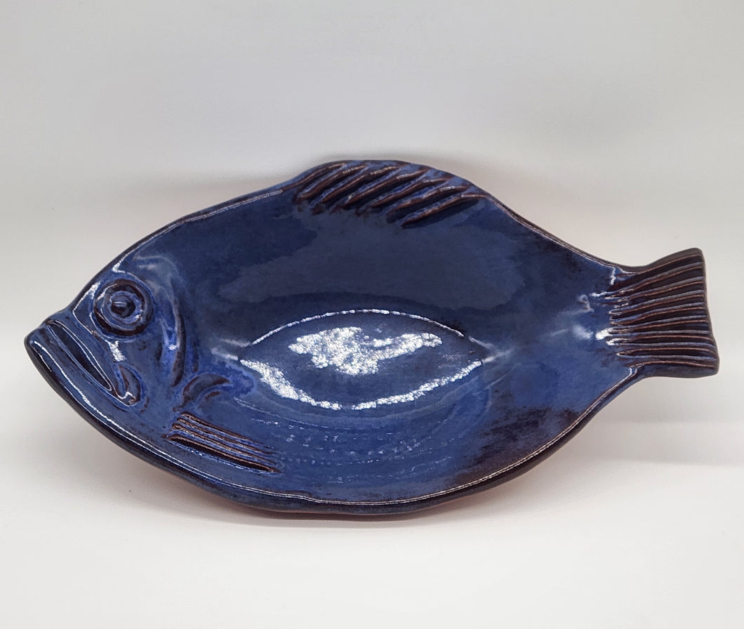 Thora Ovenware Fish Shaped Platter Bowl Dark Blue Redware Dish