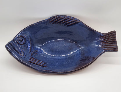 Thora Ovenware Fish Shaped Platter Bowl Dark Blue Redware Dish