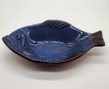 Load image into Gallery viewer, Thora Ovenware Fish Shaped Platter Bowl Dark Blue Redware Dish
