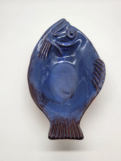 Thora Ovenware Fish Shaped Platter Bowl Dark Blue Redware Dish