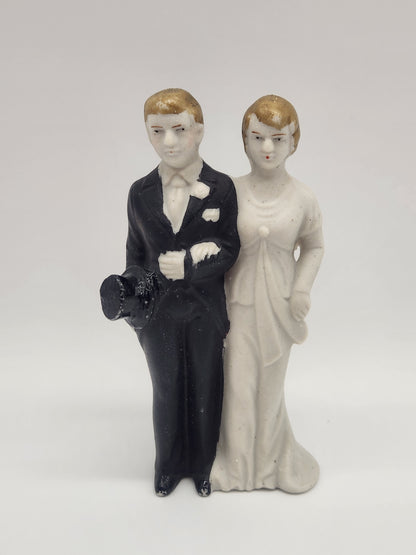 Vintage Bride Groom Wedding Cake Topper Bisque Porcelain Japan 1940s