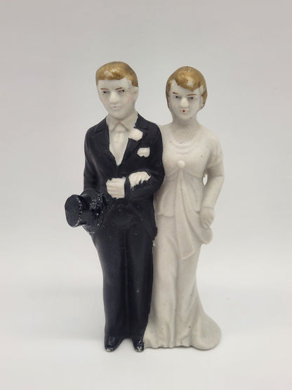 Vintage Bride Groom Wedding Cake Topper Bisque Porcelain Japan 1940s