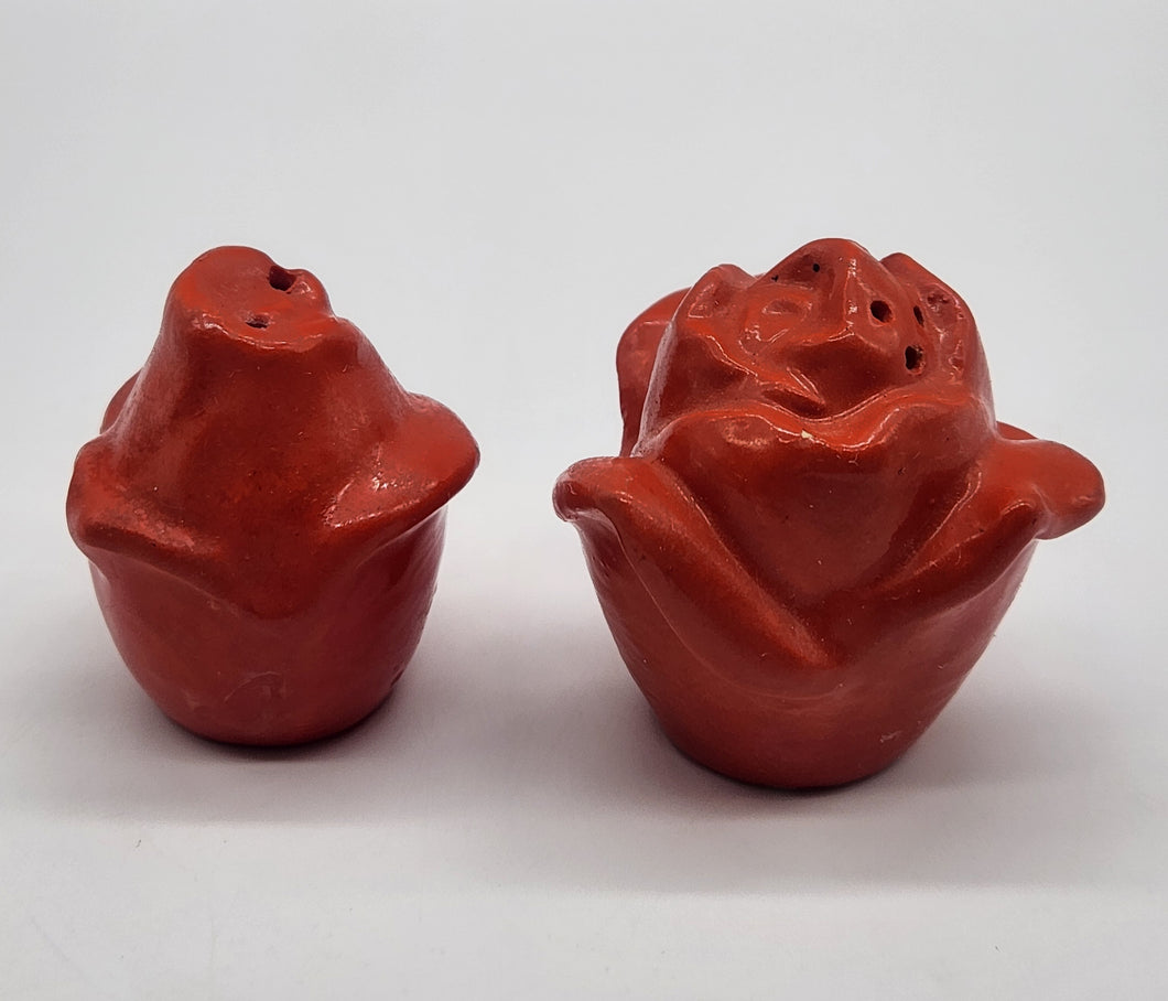 Red Rose Salt & Pepper Shakers Made in Japan Corks Inside