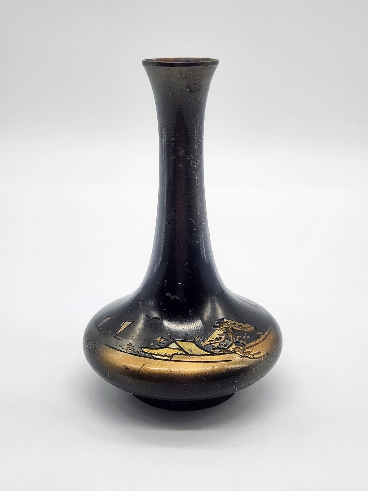 Miniature etched brass vase japan