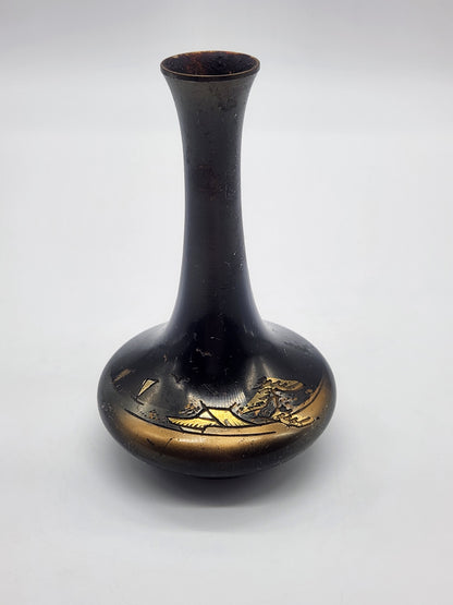 Miniature etched brass vase japan