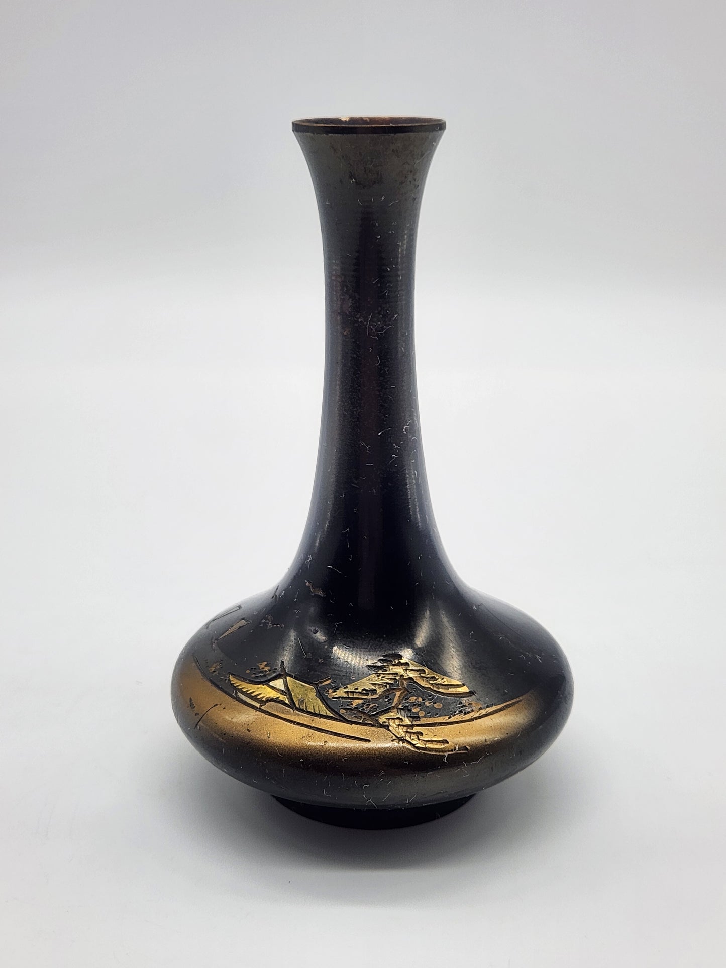 Miniature etched brass vase japan