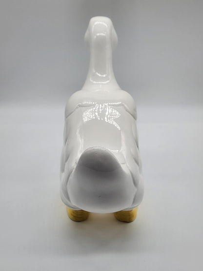 White Ceramic Duck Goose Figurine Statue Artistic Gifts AG Taiwan Signed