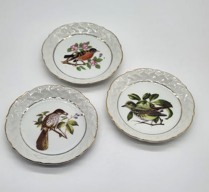 Vintage Porcelain Trinket Dish (set of 3) Birds Gilded Saucer Plate 4”