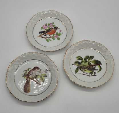 Vintage Porcelain Trinket Dish (set of 3) Birds Gilded Saucer Plate 4”