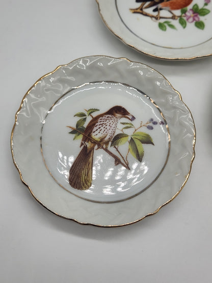 Vintage Porcelain Trinket Dish (set of 3) Birds Gilded Saucer Plate 4”