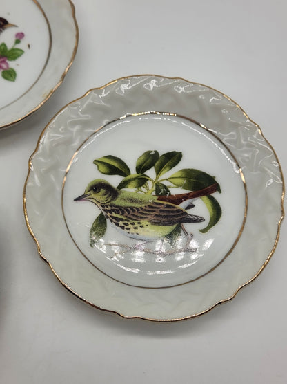 Vintage Porcelain Trinket Dish (set of 3) Birds Gilded Saucer Plate 4”