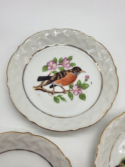 Vintage Porcelain Trinket Dish (set of 3) Birds Gilded Saucer Plate 4”