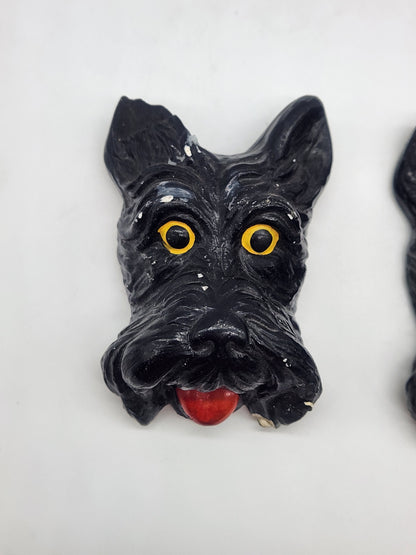 Vintage Chalk Ware Scotty Dog Scottish Terrier Figure Head Wall Plaque Miniature