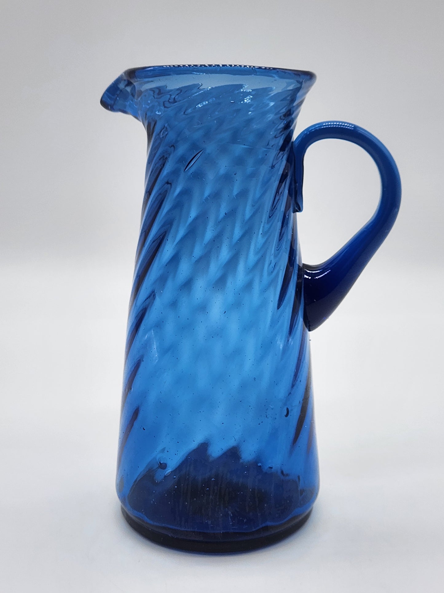 Vintage Spiral Swirl Cobalt Blue Hand Blown Creamer 5.5"