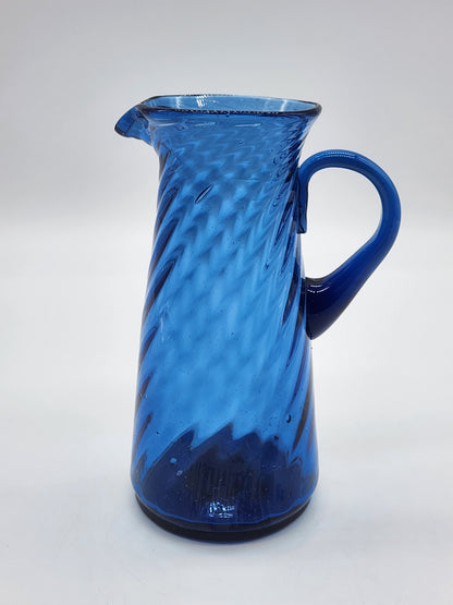 Vintage Spiral Swirl Cobalt Blue Hand Blown Creamer 5.5"