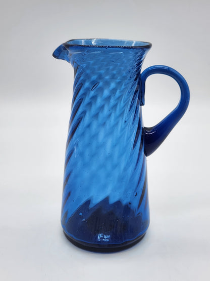 Vintage Spiral Swirl Cobalt Blue Hand Blown Creamer 5.5"