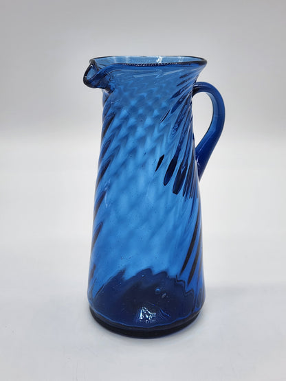 Vintage Spiral Swirl Cobalt Blue Hand Blown Creamer 5.5"