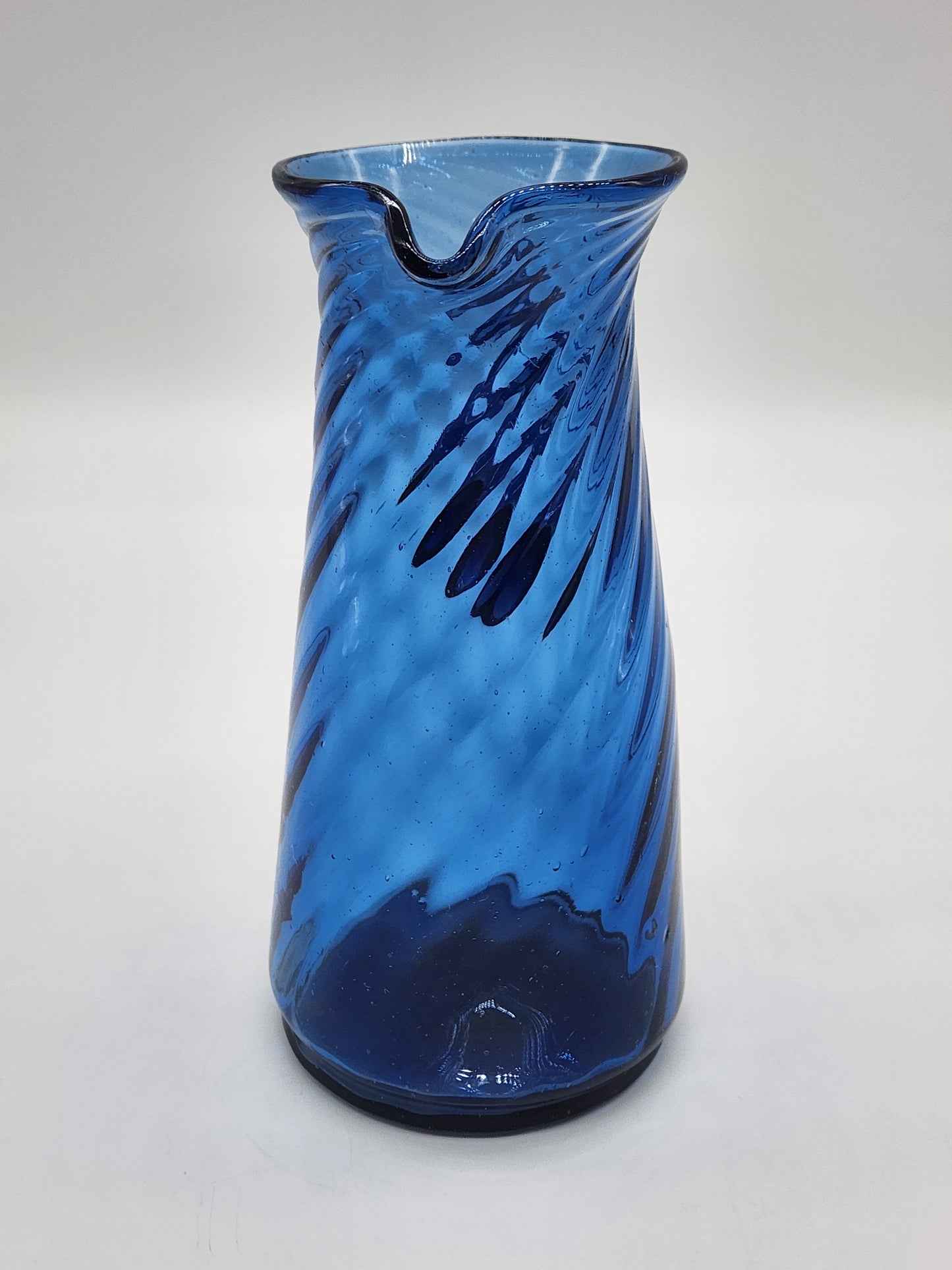 Vintage Spiral Swirl Cobalt Blue Hand Blown Creamer 5.5"