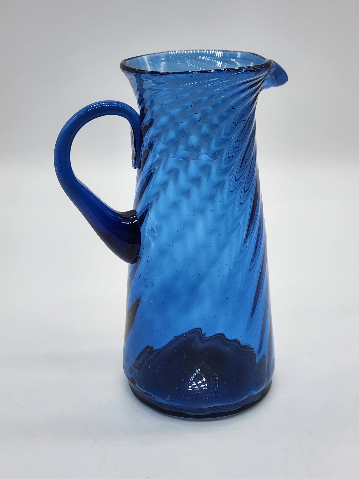 Vintage Spiral Swirl Cobalt Blue Hand Blown Creamer 5.5"