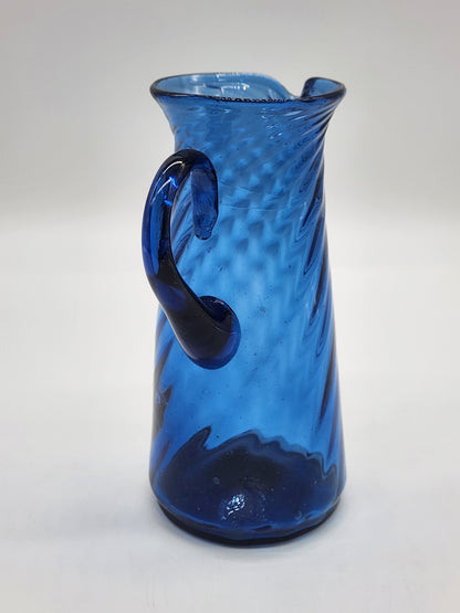 Vintage Spiral Swirl Cobalt Blue Hand Blown Creamer 5.5"