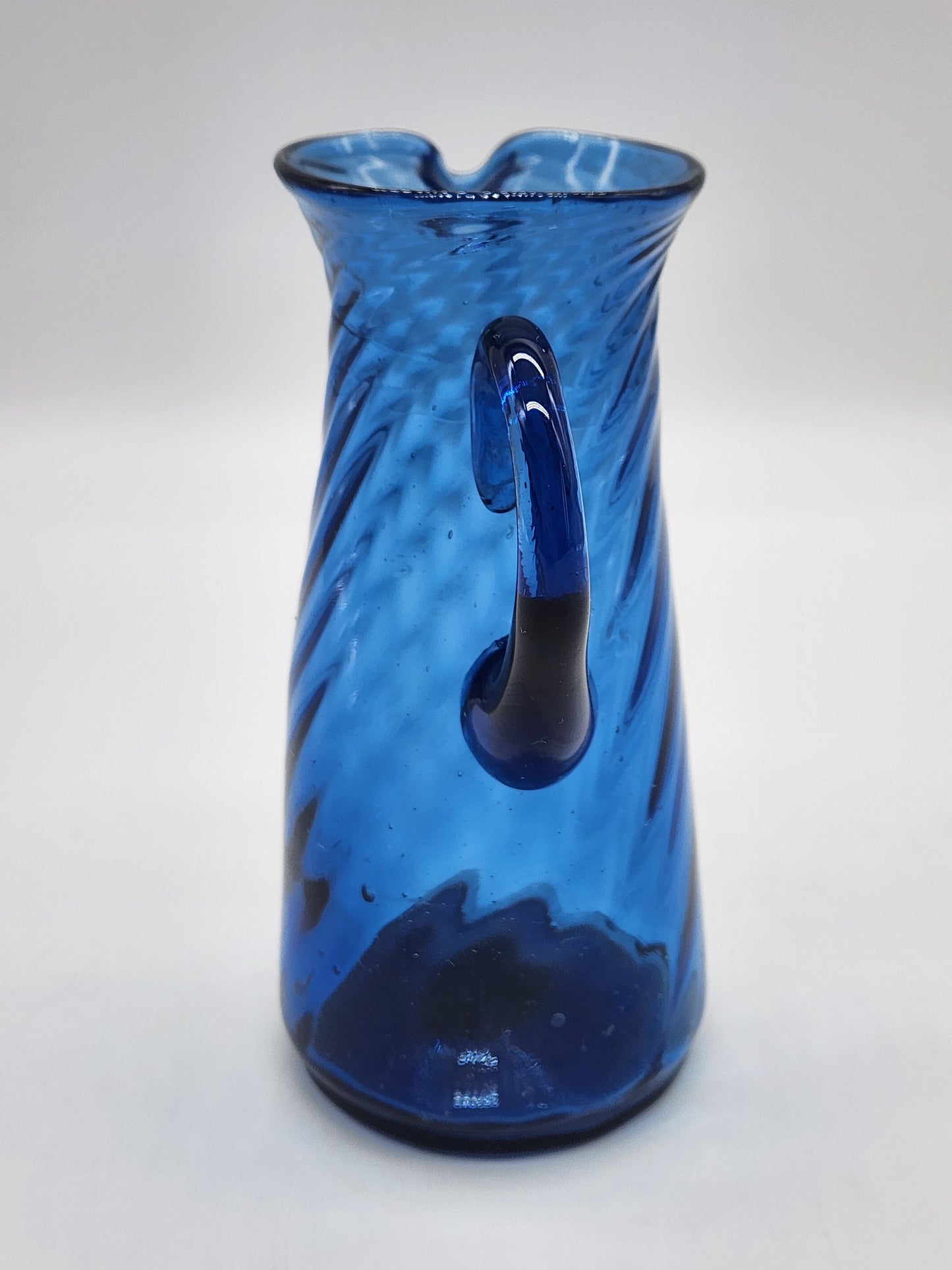 Vintage Spiral Swirl Cobalt Blue Hand Blown Creamer 5.5"