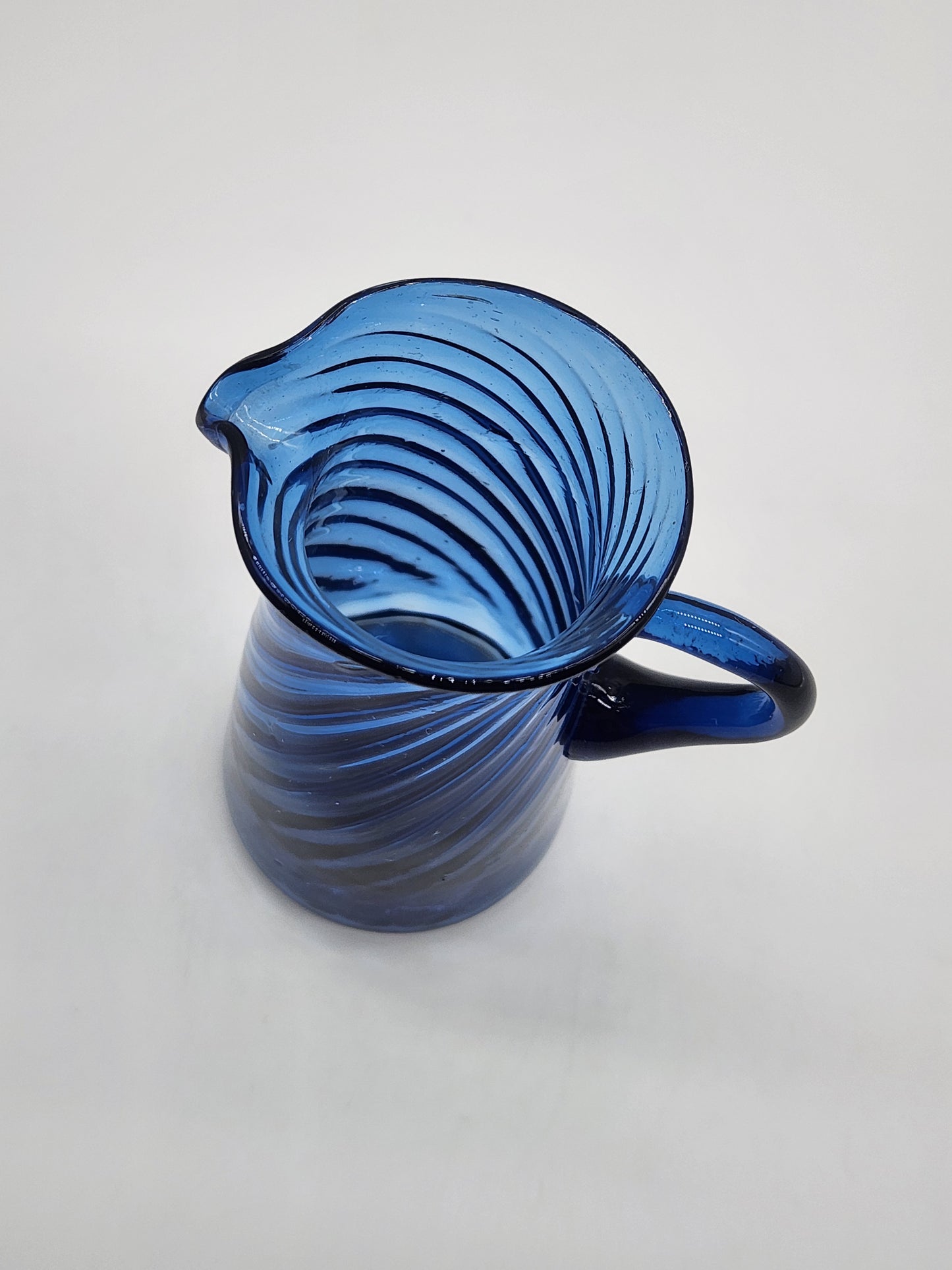 Vintage Spiral Swirl Cobalt Blue Hand Blown Creamer 5.5"