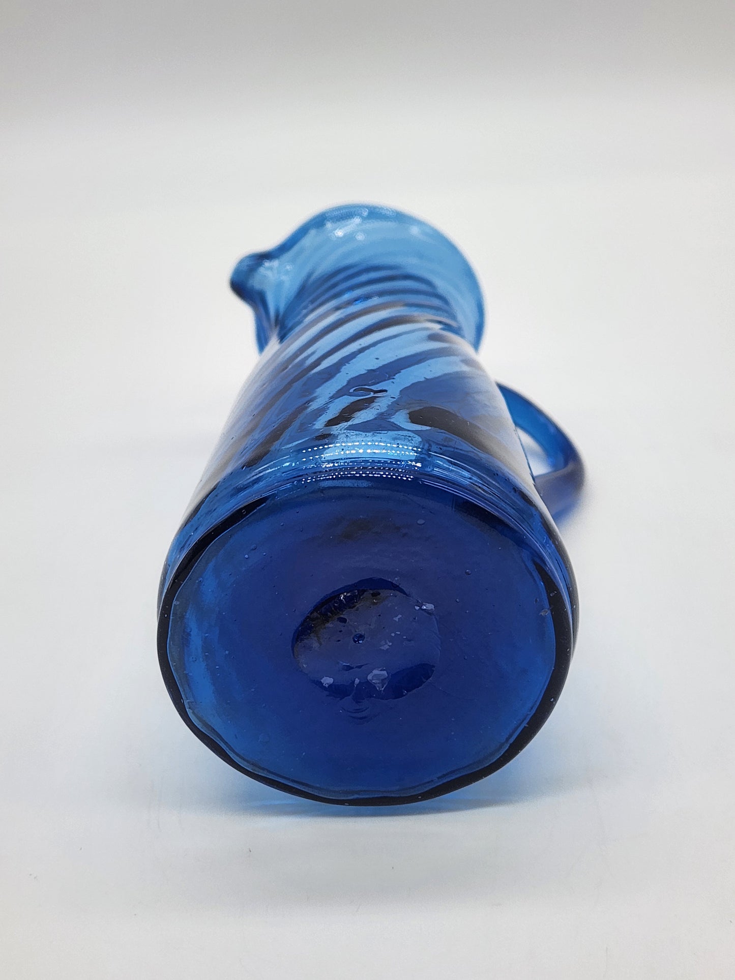 Vintage Spiral Swirl Cobalt Blue Hand Blown Creamer 5.5"