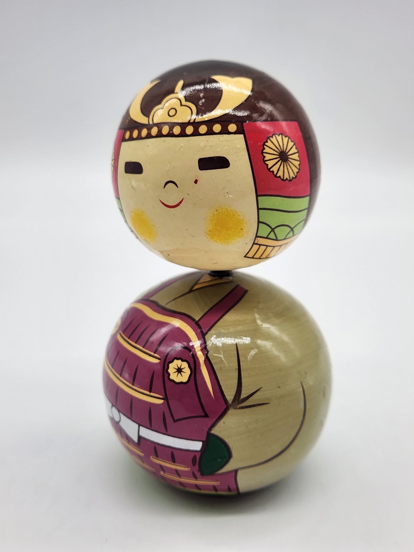 Kabuto-kun Kokeshi Wood Bobble Head Doll 4.5"