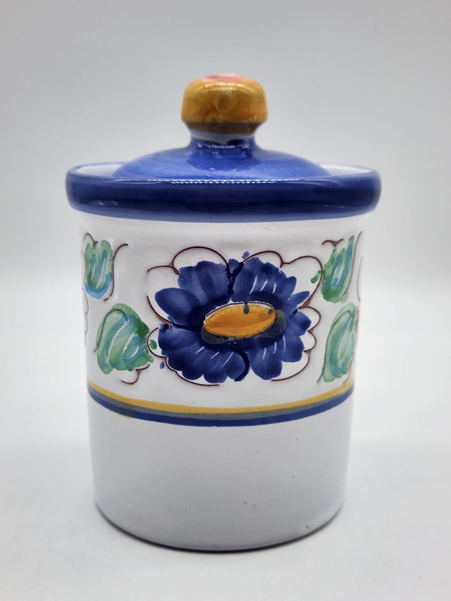 Portugal Canister Jar with Lid Hand Painted 4”T