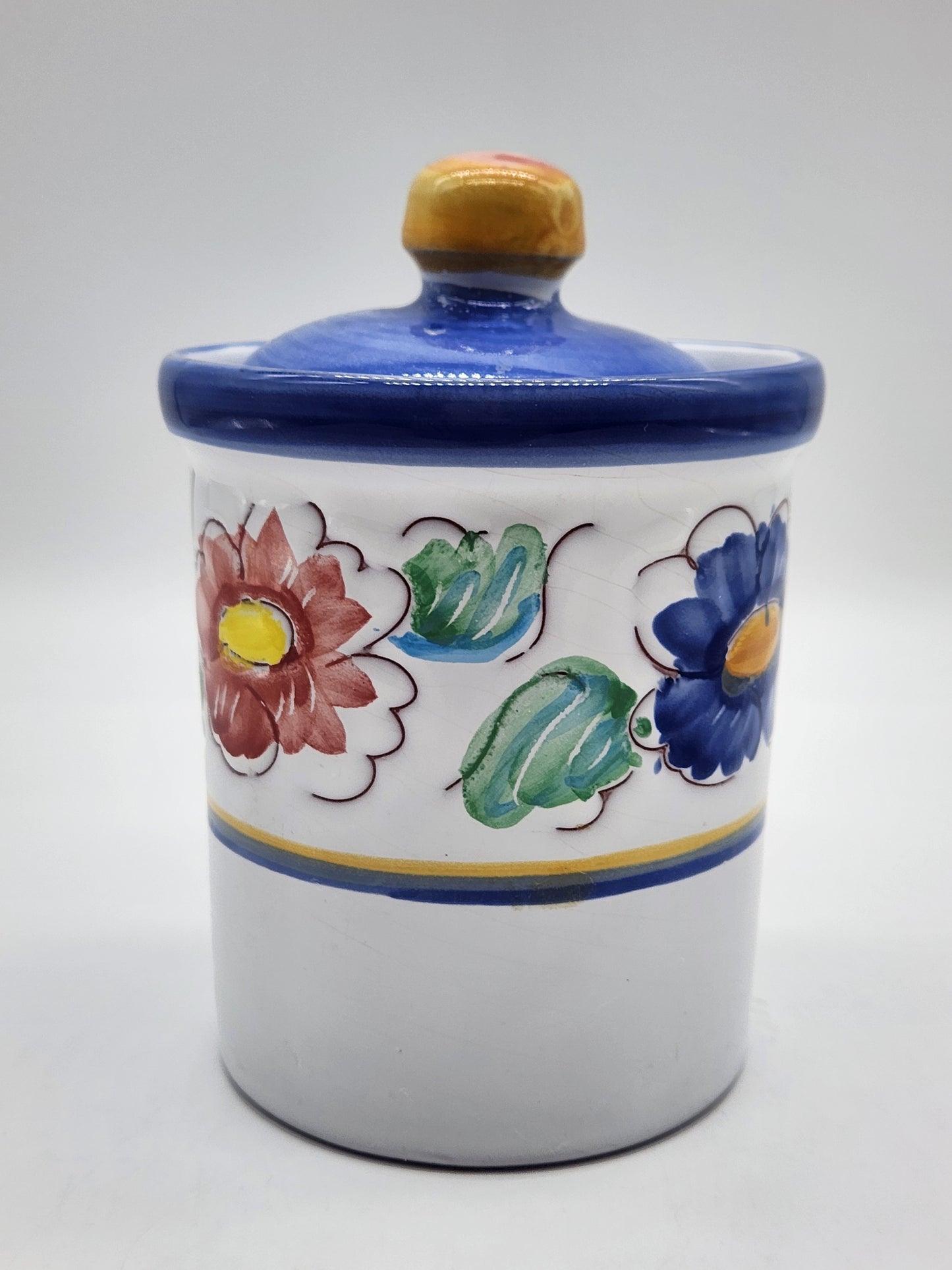 Portugal Canister Jar with Lid Hand Painted 4”T