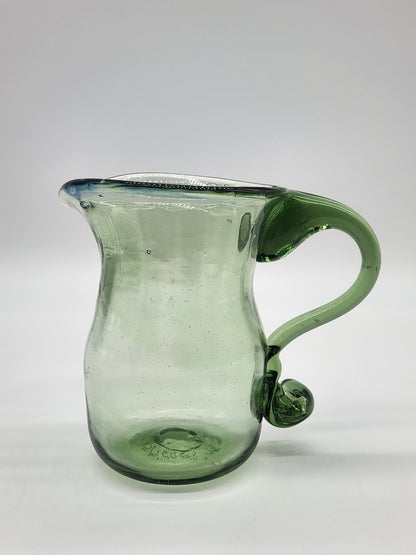 Vintage Stiegel Green Glass Hand Blown Creamer/ Bud Vase Signed 4"