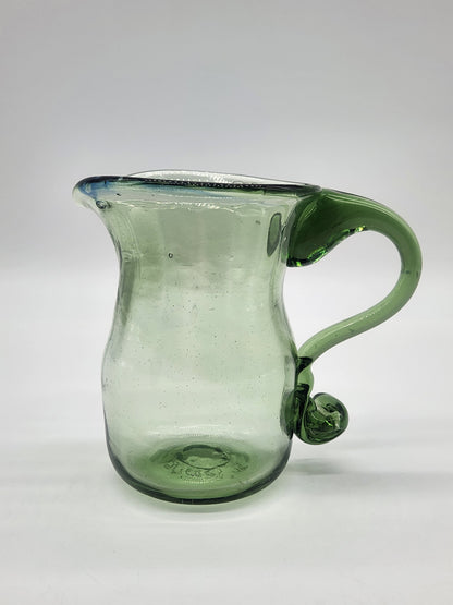 Vintage Stiegel Green Glass Hand Blown Creamer/ Bud Vase Signed 4"