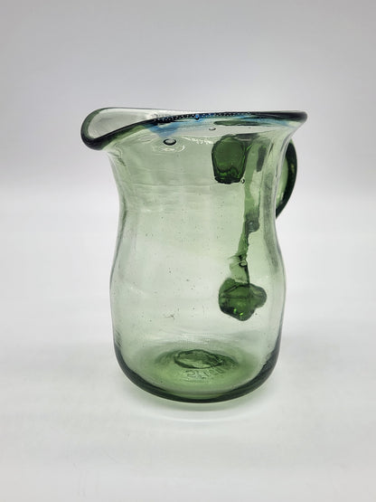 Vintage Stiegel Green Glass Hand Blown Creamer/ Bud Vase Signed 4"