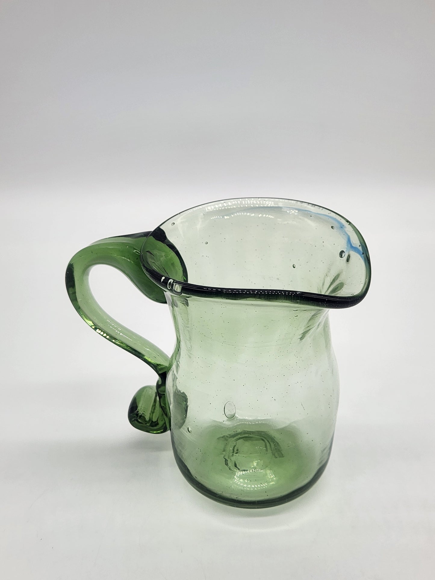 Vintage Stiegel Green Glass Hand Blown Creamer/ Bud Vase Signed 4"