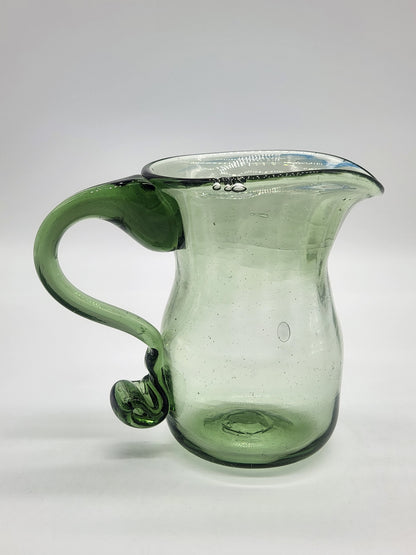 Vintage Stiegel Green Glass Hand Blown Creamer/ Bud Vase Signed 4"