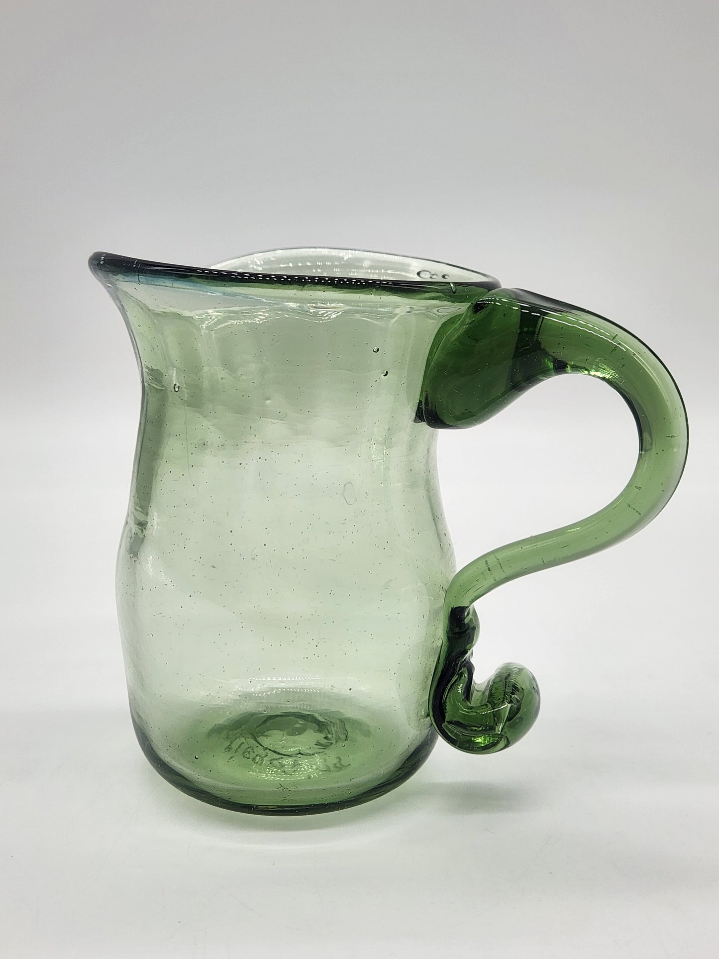 Vintage Stiegel Green Glass Hand Blown Creamer/ Bud Vase Signed 4"