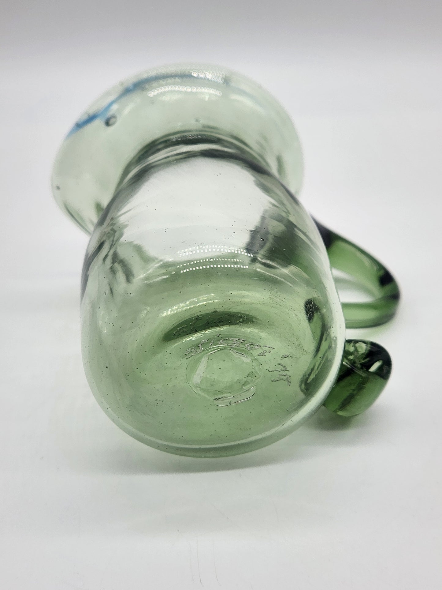 Vintage Stiegel Green Glass Hand Blown Creamer/ Bud Vase Signed 4"