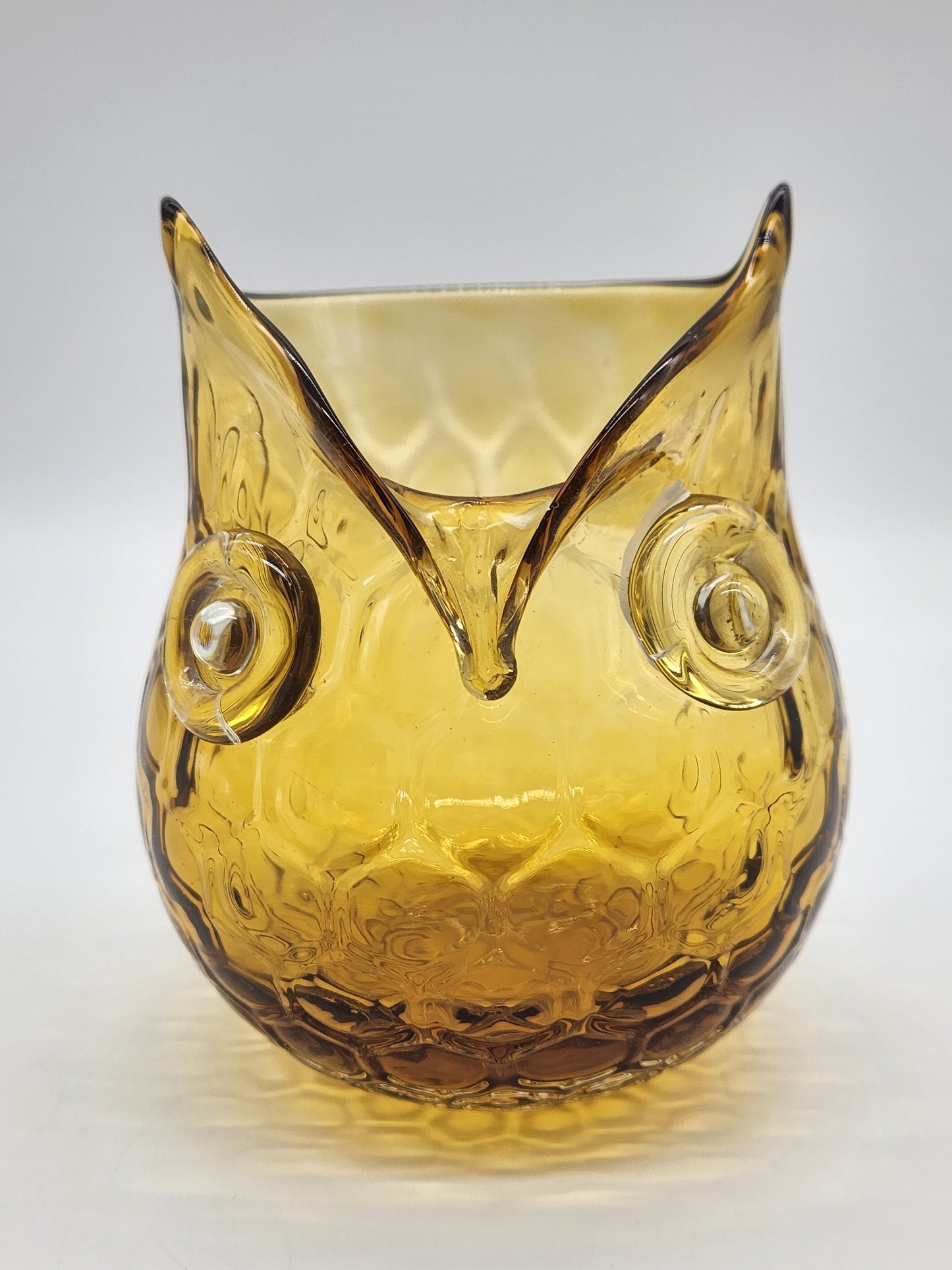 Vintage Amber Glass Honeycomb Art Glass Owl Vase Votive Candle Holder 5"