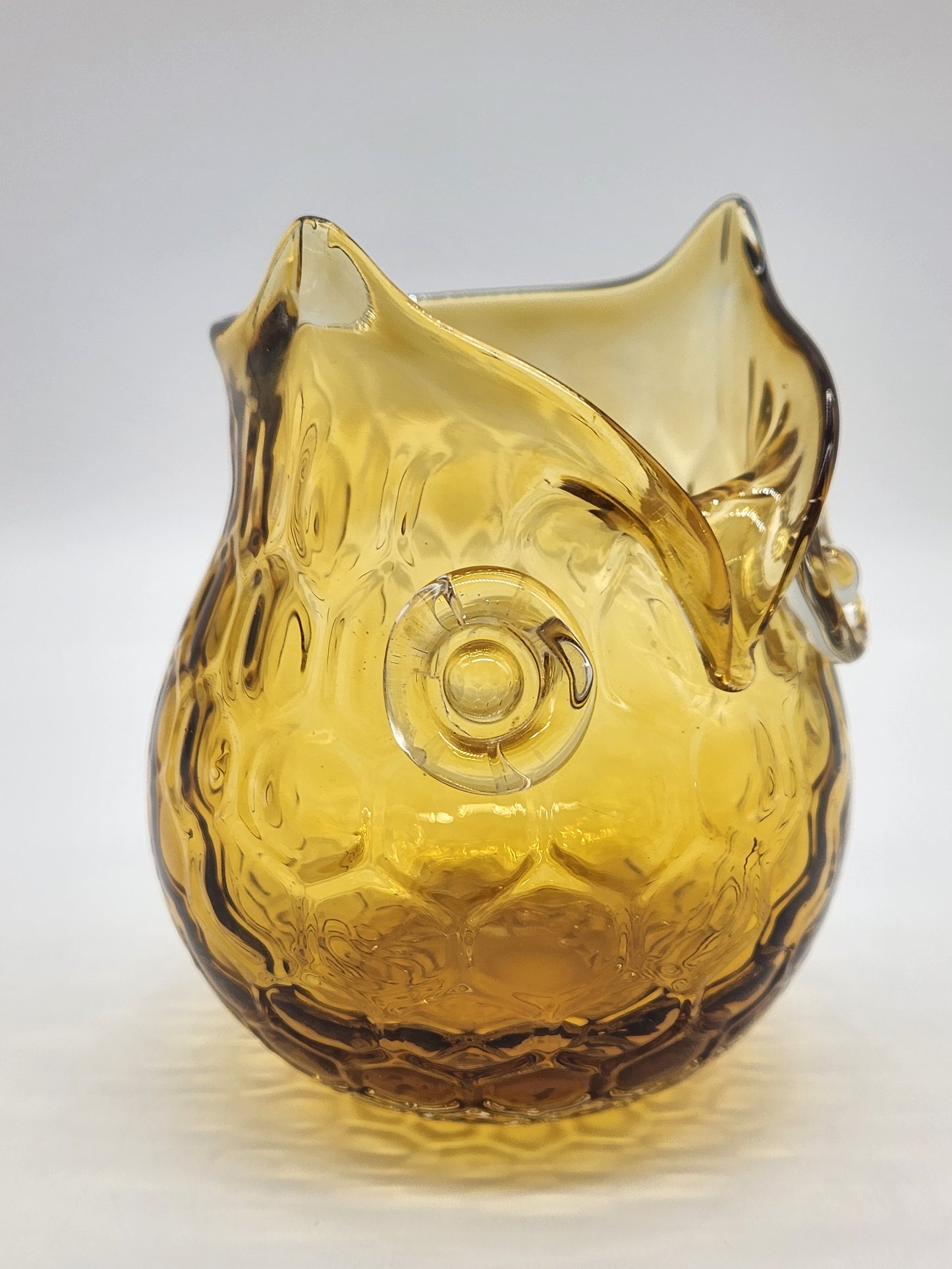 Vintage Amber Glass Honeycomb Art Glass Owl Vase Votive Candle Holder 5"