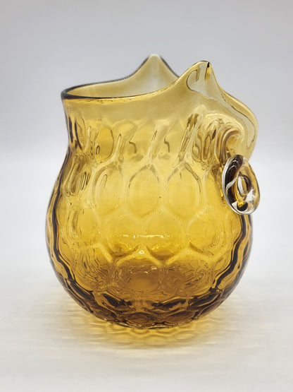 Vintage Amber Glass Honeycomb Art Glass Owl Vase Votive Candle Holder 5"