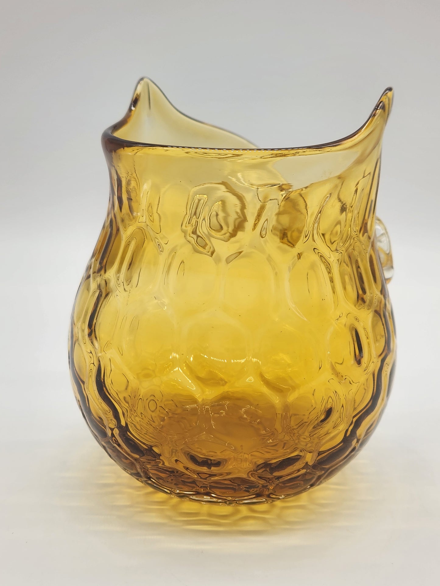 Vintage Amber Glass Honeycomb Art Glass Owl Vase Votive Candle Holder 5"