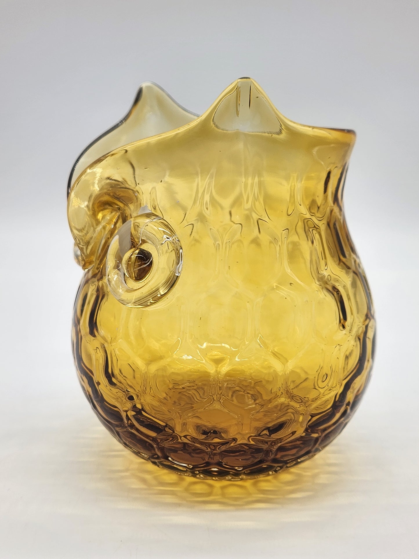 Vintage Amber Glass Honeycomb Art Glass Owl Vase Votive Candle Holder 5"