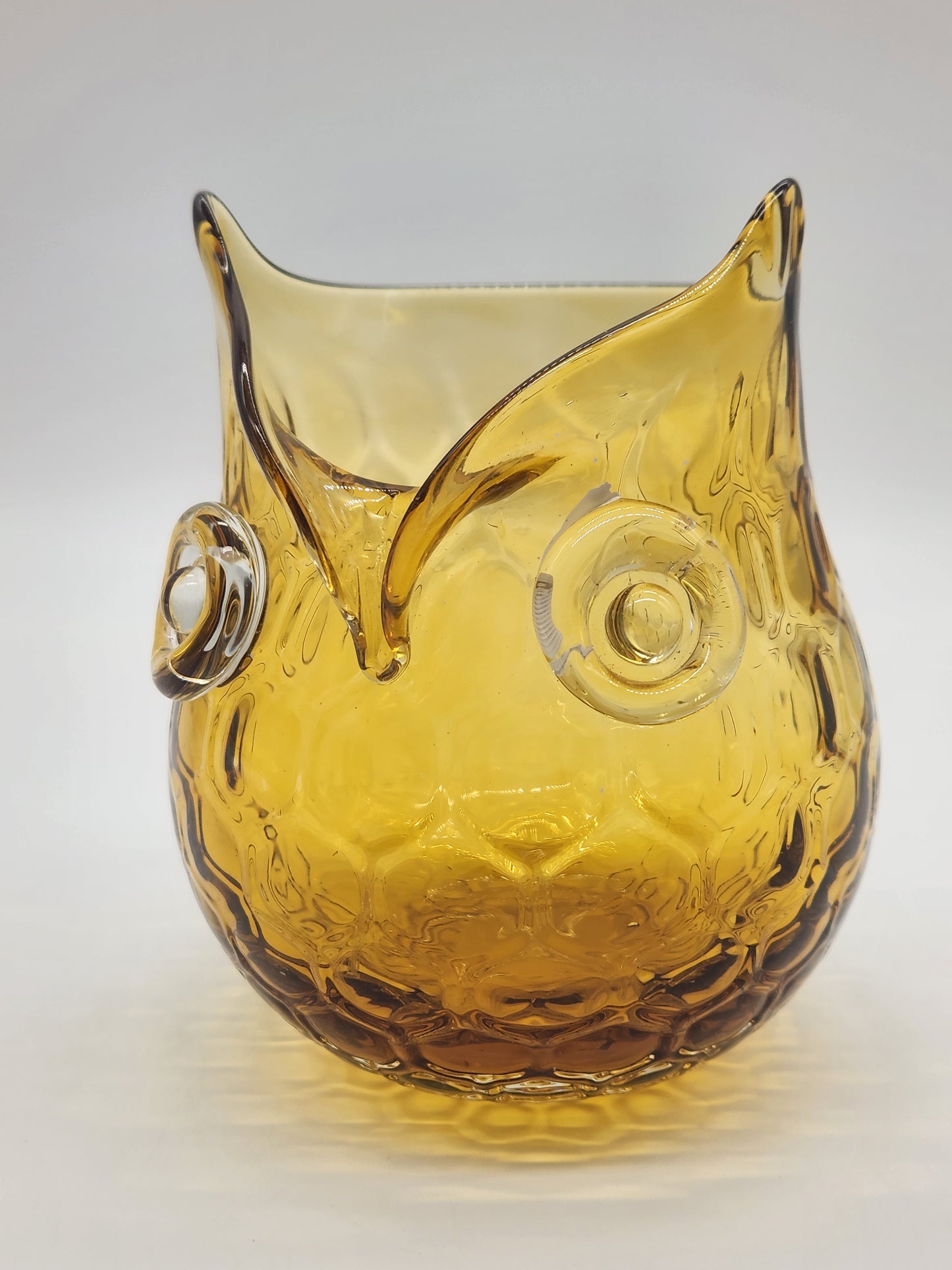 Vintage Amber Glass Honeycomb Art Glass Owl Vase Votive Candle Holder 5"