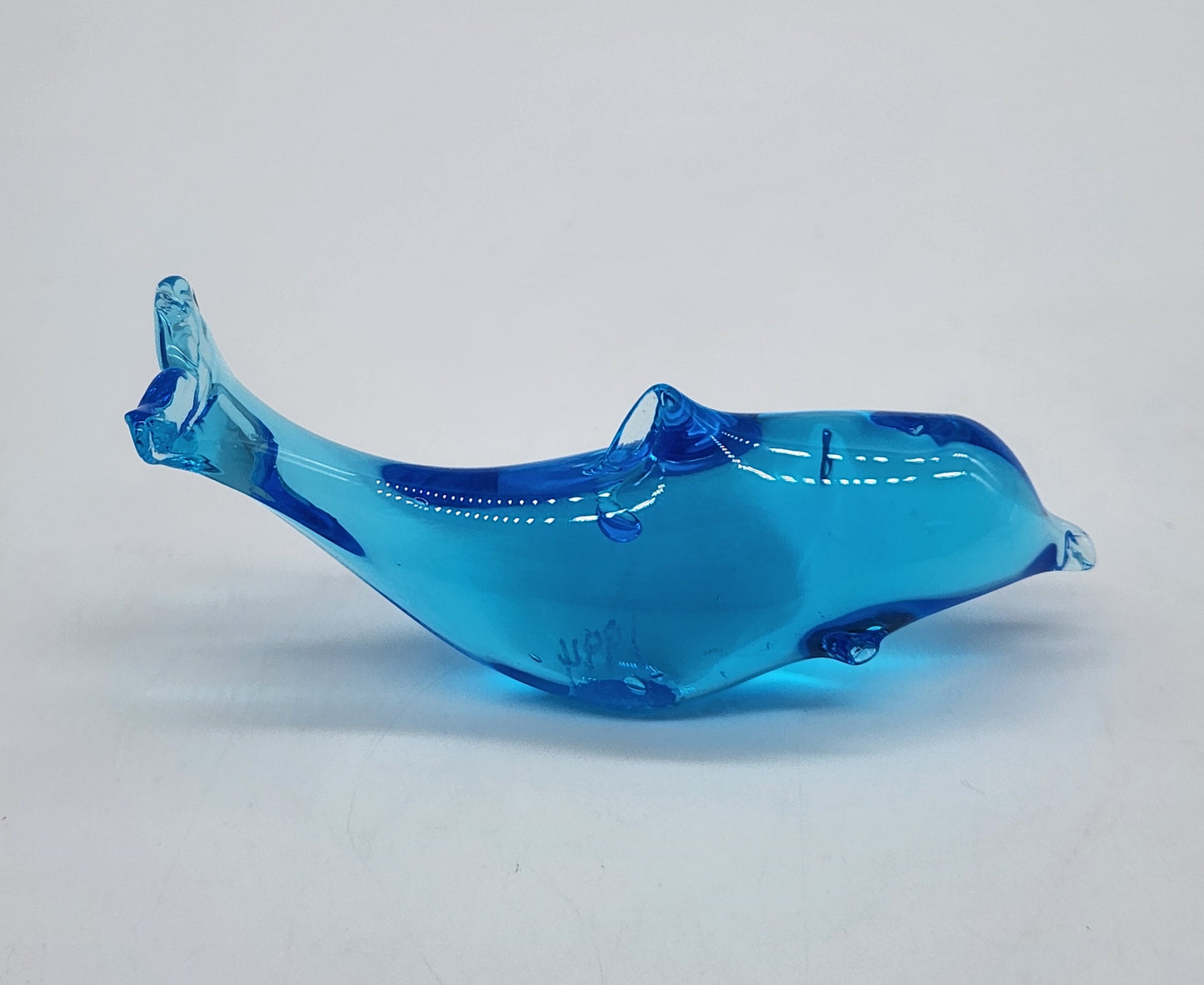 Vintage Signed W. Ward 1994 Blue Art Glass Dolphin Fish Figurine 4.5" Titan