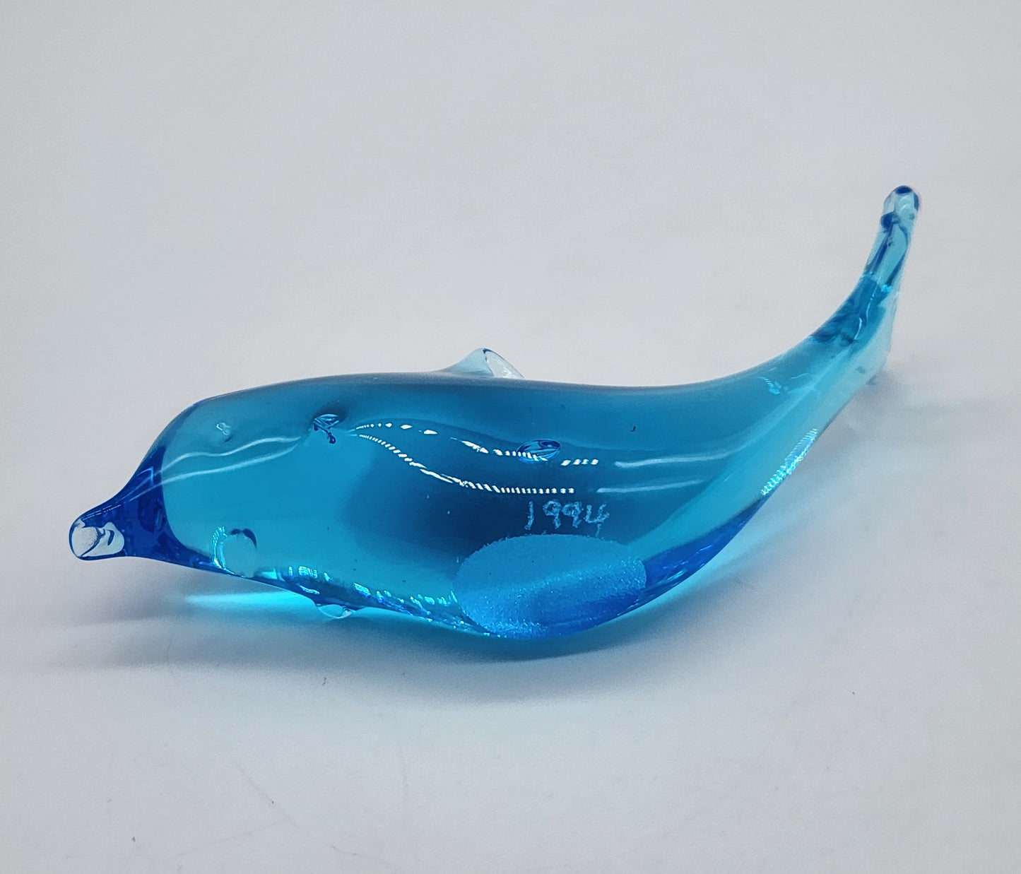 Vintage Signed W. Ward 1994 Blue Art Glass Dolphin Fish Figurine 4.5" Titan