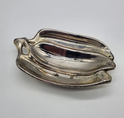 Bananas or plantain silver plated nuts or nibbles dish - Novelty food shaped dish 5.5"